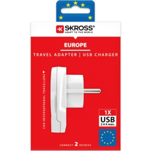 Skross - Reseadapter Världen till Europa USB-A 12W Jordad
